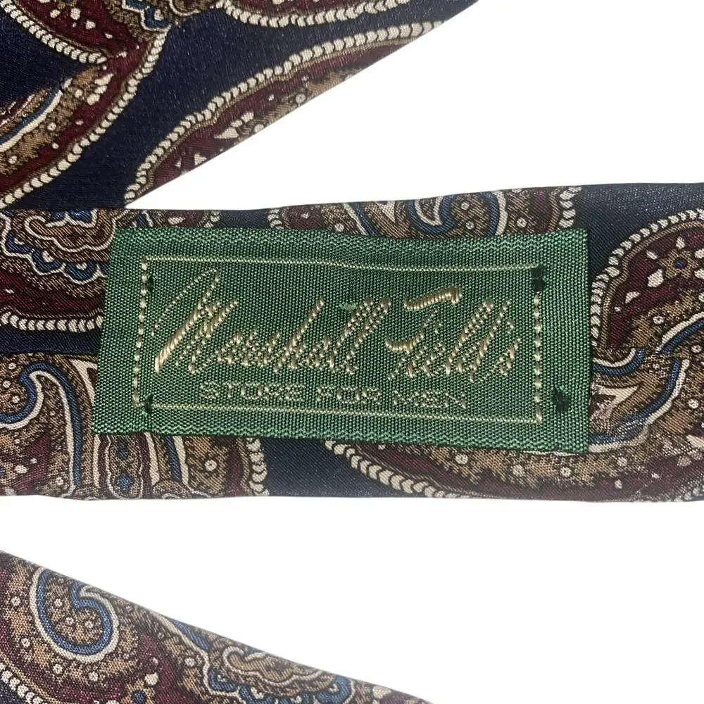 Marshall Fields Vintage Pure Silk Navy Paisley Tie Made In The USA 58”x3.5”